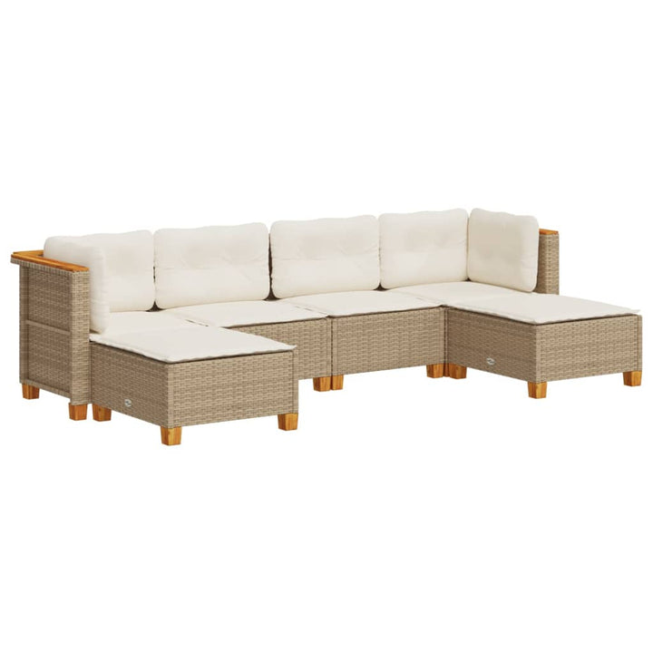 sofasæt til haven 6 dele med hynder polyrattan beige