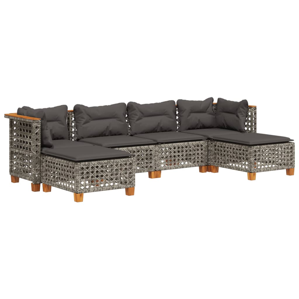 sofasæt til haven 6 dele med hynder polyrattan grå