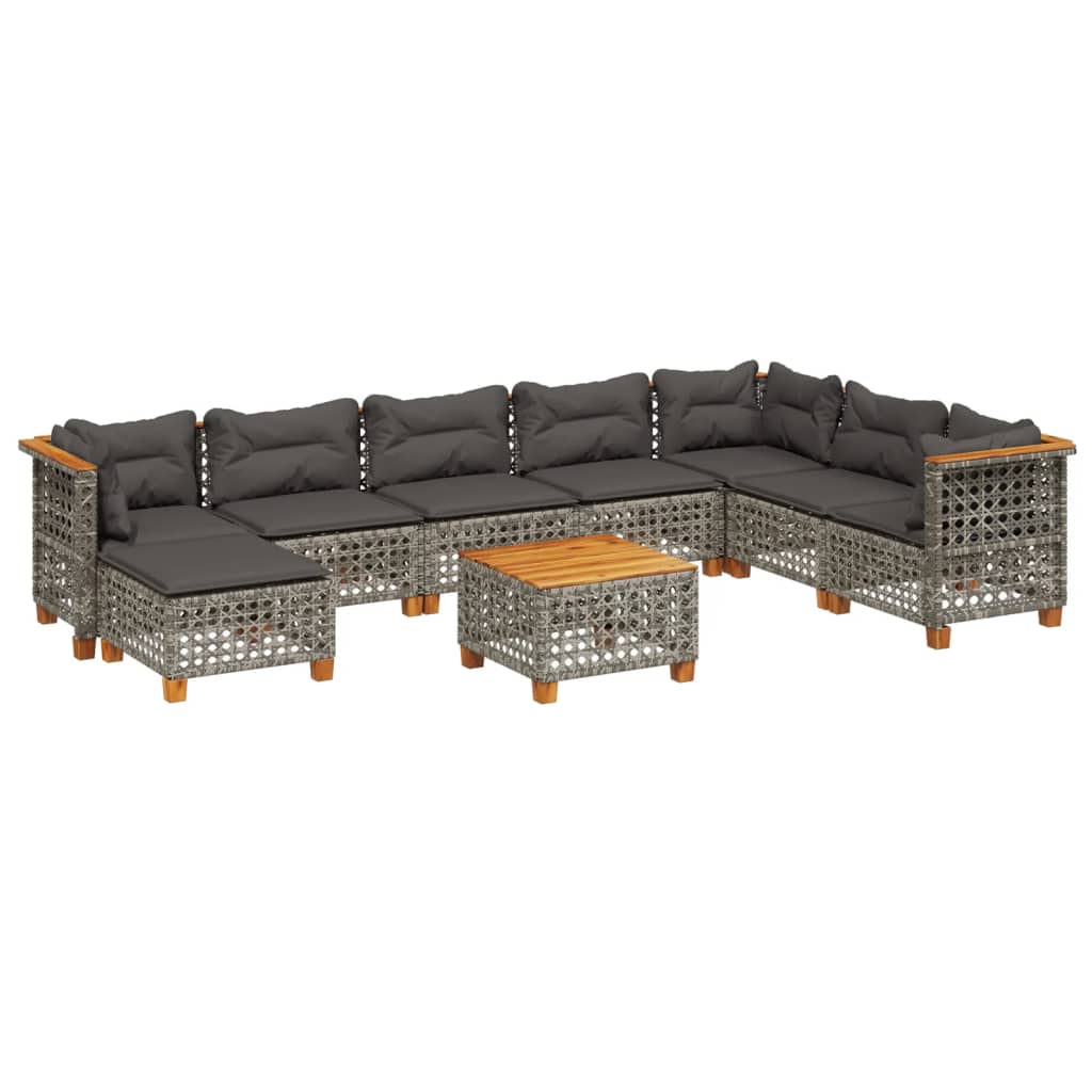 sofasæt til haven 9 dele med hynder polyrattan grå
