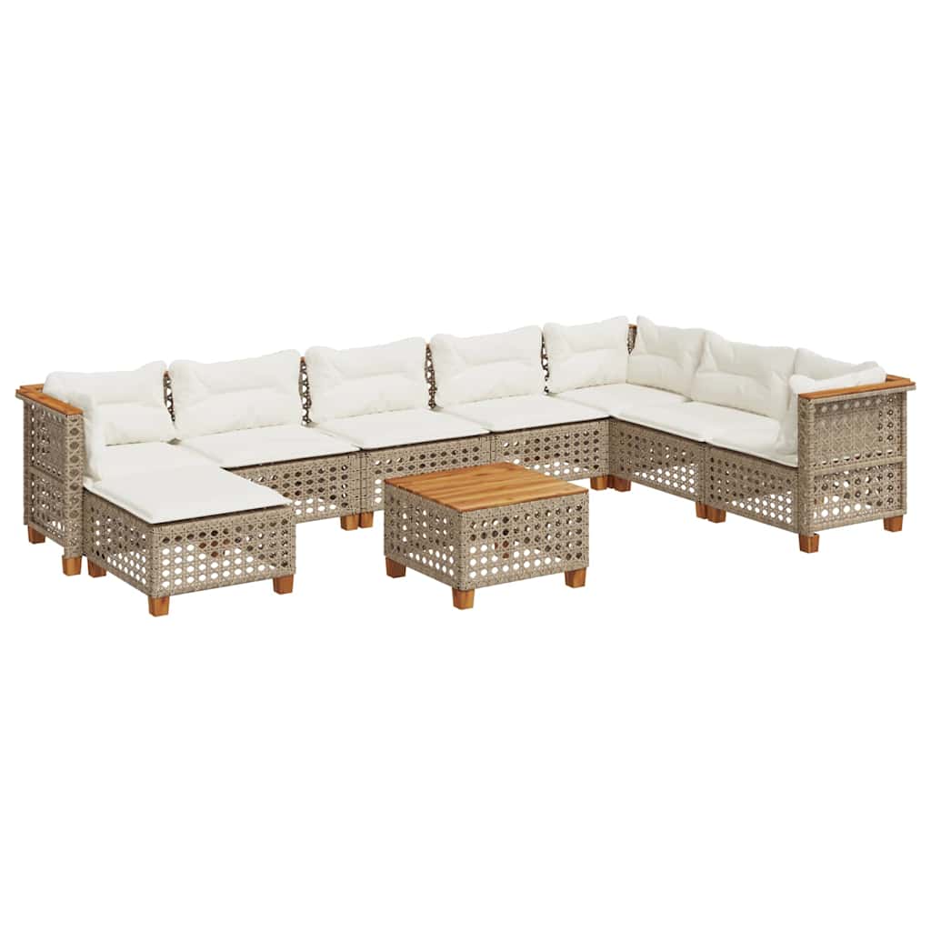 sofasæt til haven 9 dele med hynder polyrattan beige