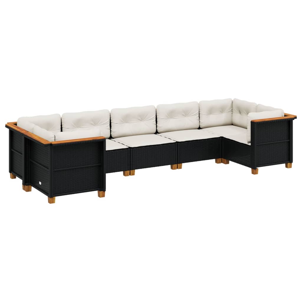 sofasæt til haven 7 dele med hynder polyrattan sort