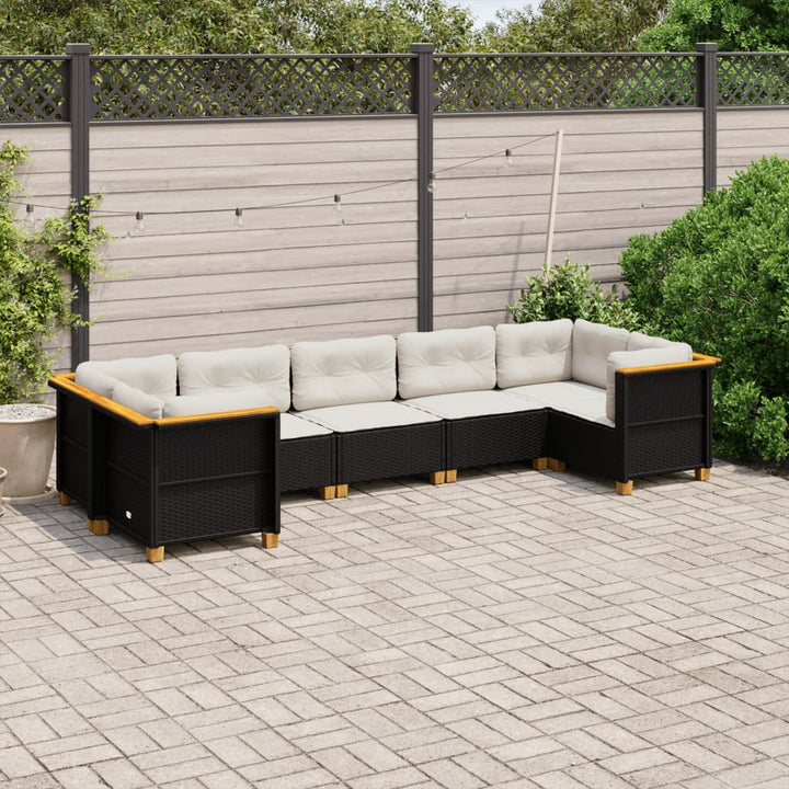sofasæt til haven 7 dele med hynder polyrattan sort