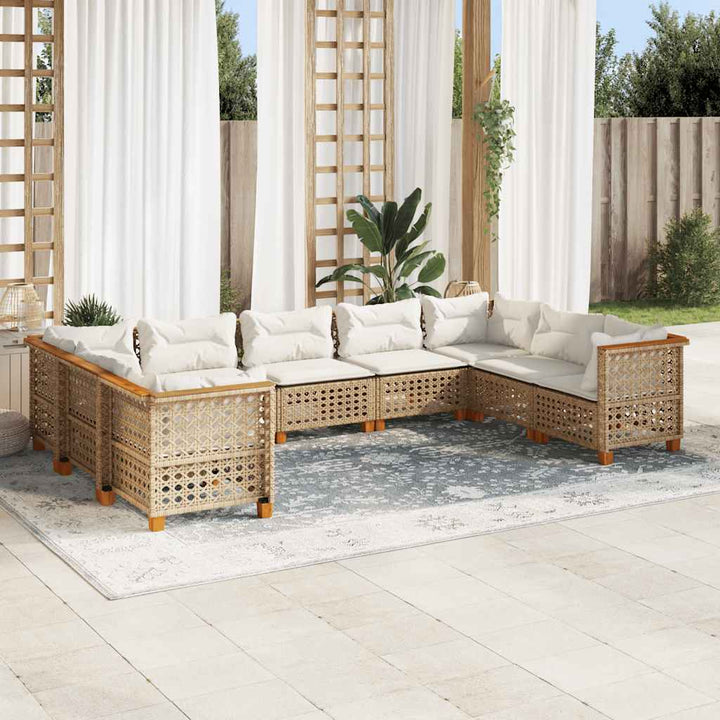 sofasæt til haven 9 dele med hynder polyrattan beige