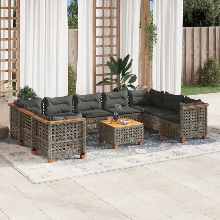 sofasæt til haven 10 dele med hynder polyrattan grå