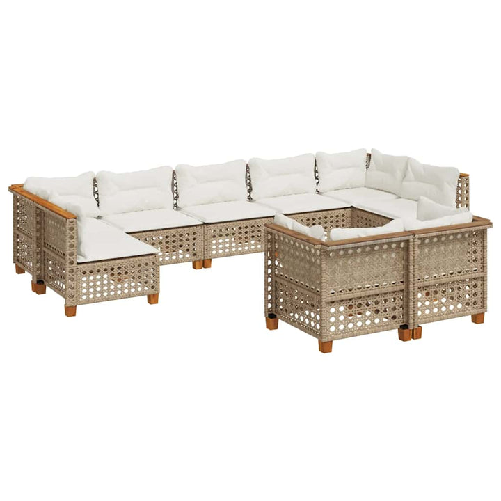 sofasæt til haven 9 dele med hynder polyrattan beige