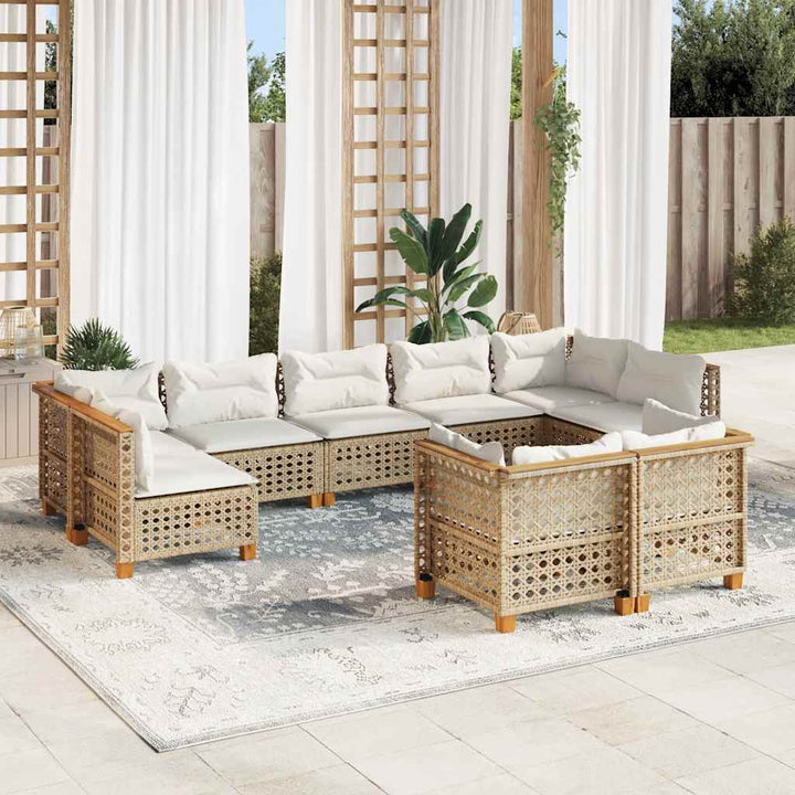 sofasæt til haven 9 dele med hynder polyrattan beige