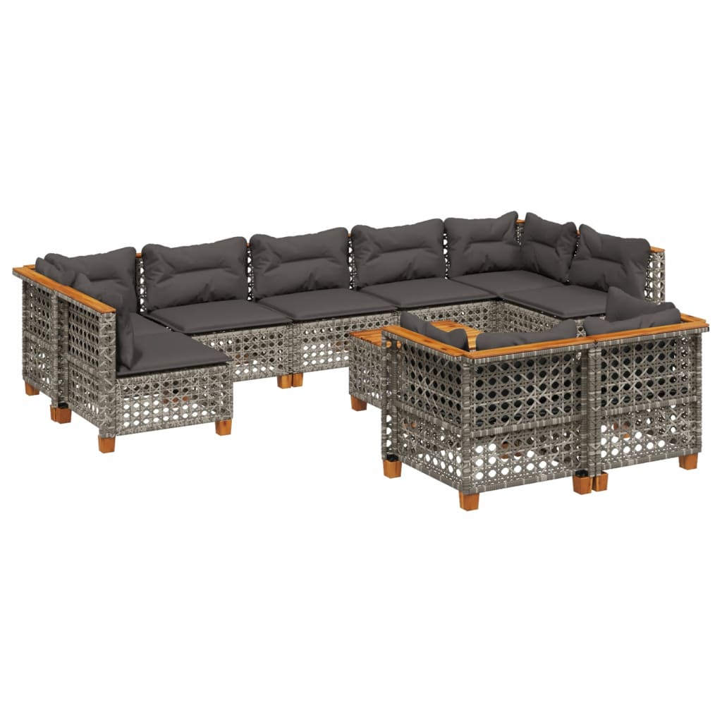 sofasæt til haven 10 dele med hynder polyrattan grå
