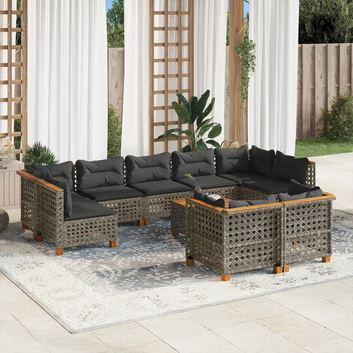 sofasæt til haven 10 dele med hynder polyrattan grå