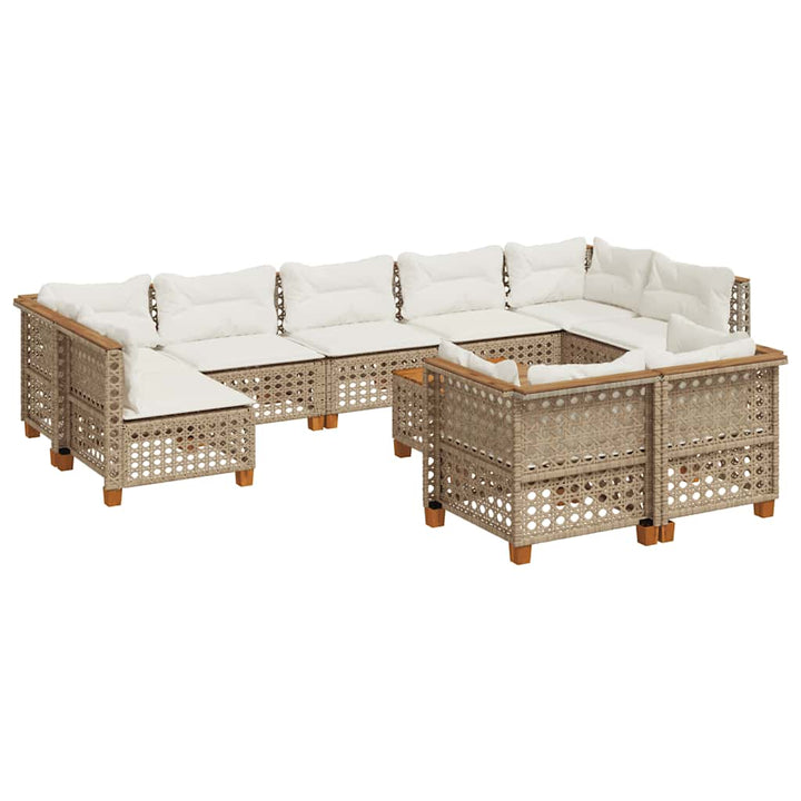 sofasæt til haven 10 dele med hynder polyrattan beige