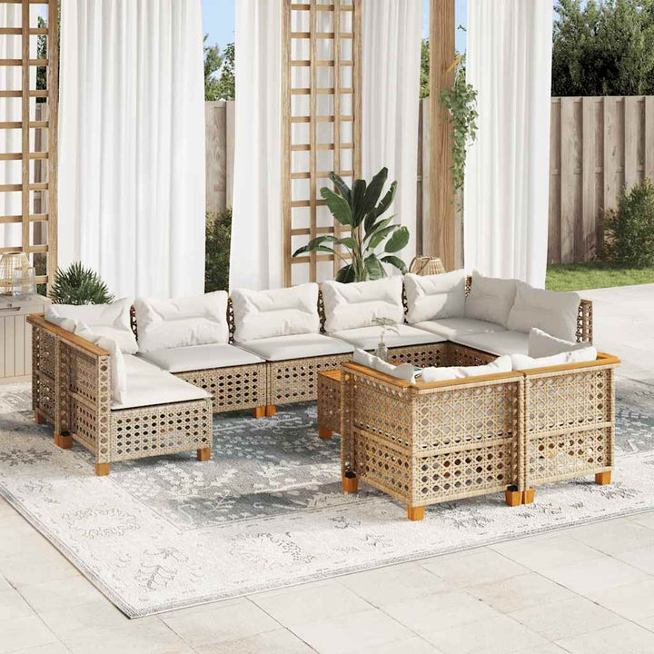 sofasæt til haven 10 dele med hynder polyrattan beige