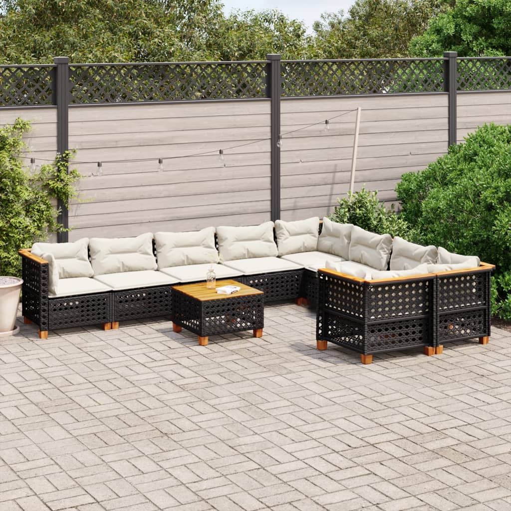 sofasæt til haven 10 dele med hynder polyrattan sort