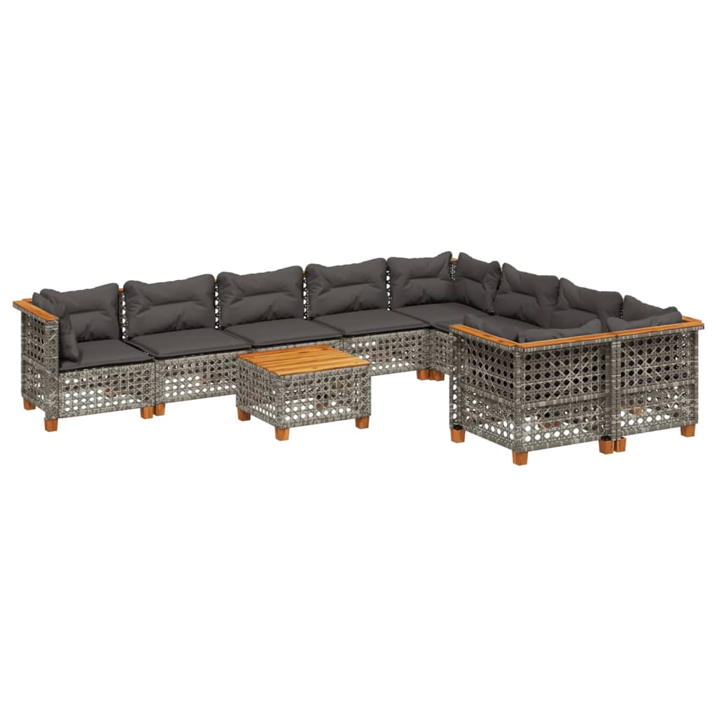 sofasæt til haven 10 dele med hynder polyrattan grå