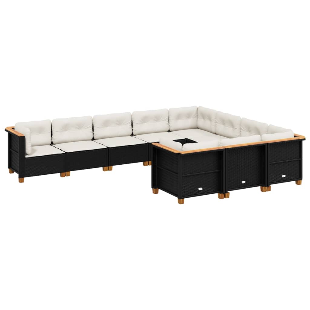 sofasæt til haven 10 dele med hynder polyrattan sort