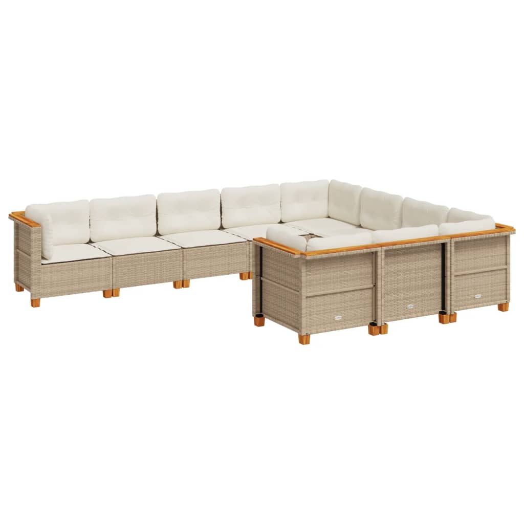 sofasæt til haven 10 dele med hynder polyrattan beige