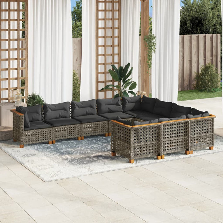 sofasæt til haven 10 dele med hynder polyrattan grå