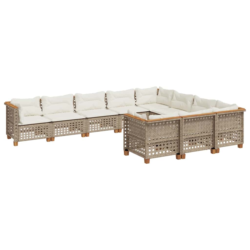 sofasæt til haven 10 dele med hynder polyrattan beige