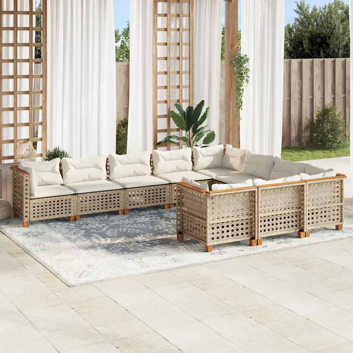sofasæt til haven 10 dele med hynder polyrattan beige