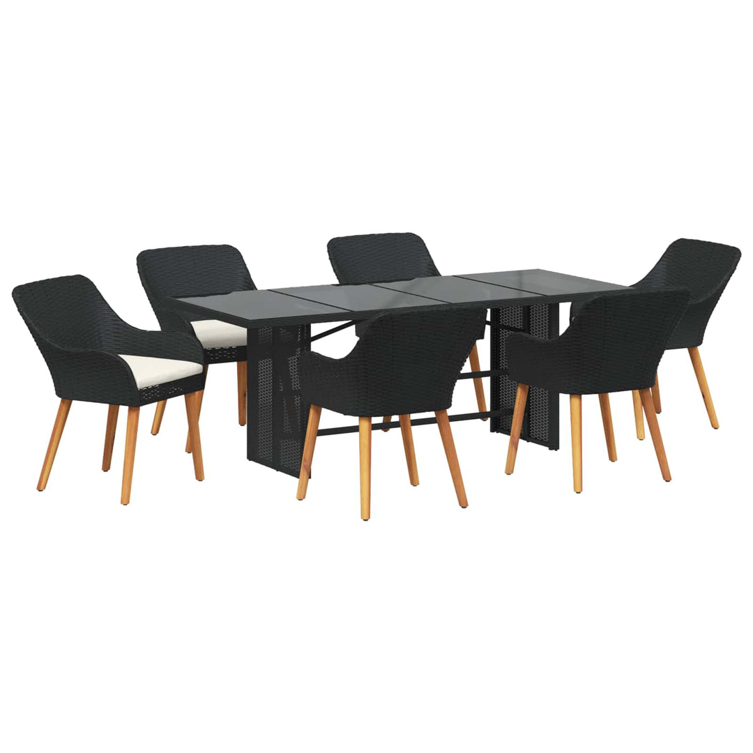 Have Spisebordssæt med pude 7 pcs Sort polyrattan
