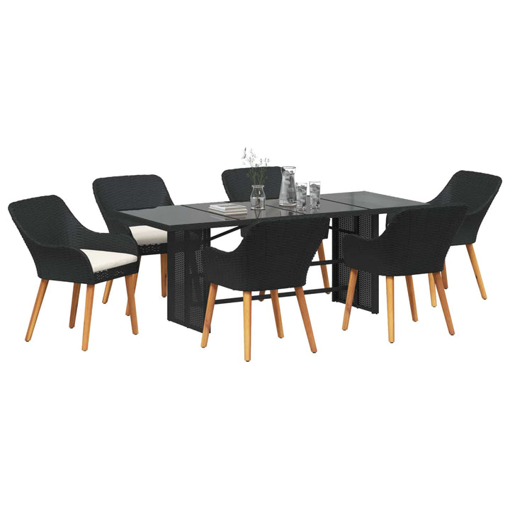 Have Spisebordssæt med pude 7 pcs Sort polyrattan