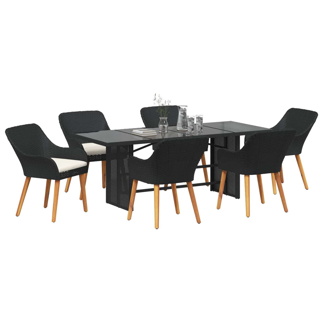 Have Spisebordssæt med pude 7 pcs Sort polyrattan