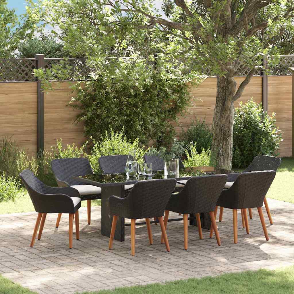 Have Spisebordssæt med pude 9 pcs Sort polyrattan