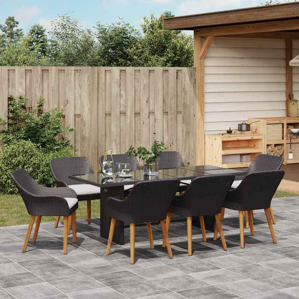 Have Spisebordssæt med pude 9 pcs Sort polyrattan