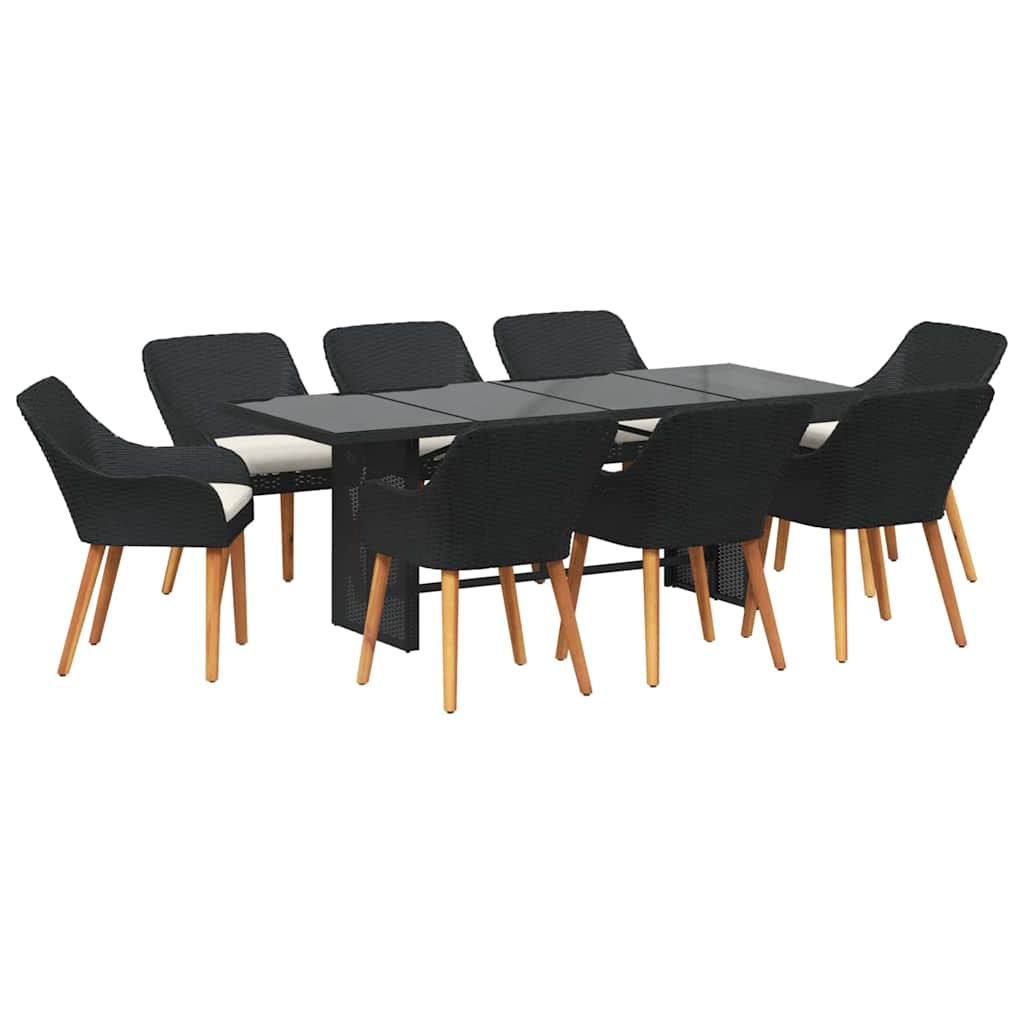 Have Spisebordssæt med pude 9 pcs Sort polyrattan