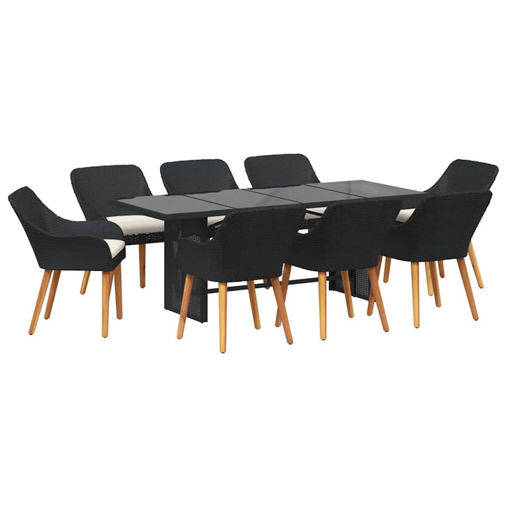 Have Spisebordssæt med pude 9 pcs Sort polyrattan
