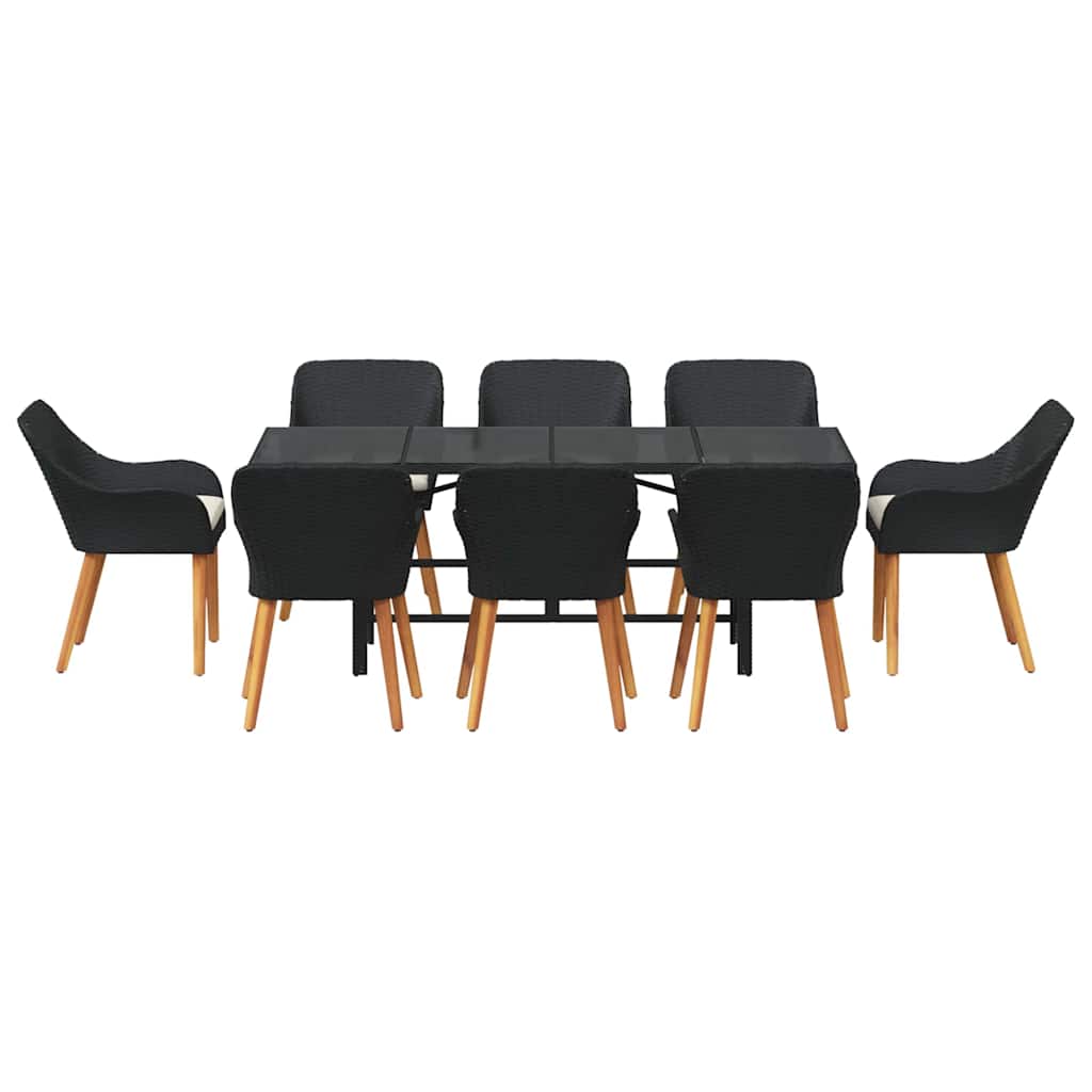 Have Spisebordssæt med pude 9 pcs Sort polyrattan