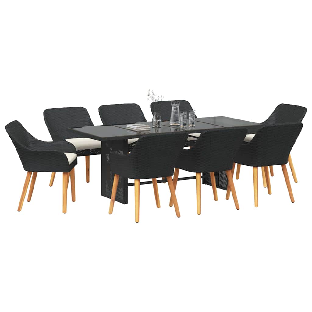 Have Spisebordssæt med pude 9 pcs Sort polyrattan