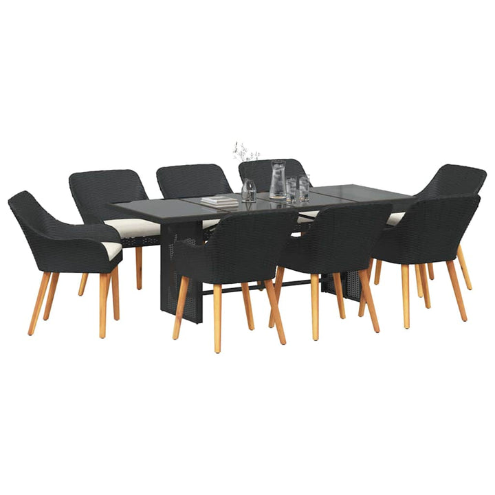 Have Spisebordssæt med pude 9 pcs Sort polyrattan