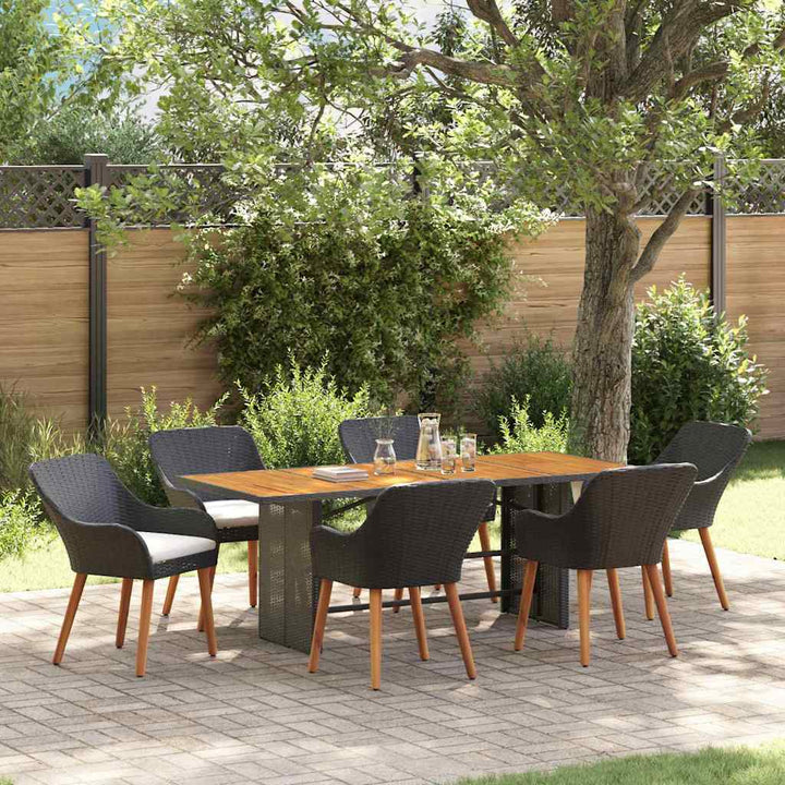 Have Spisebordssæt med pude 7 pcs Sort polyrattan