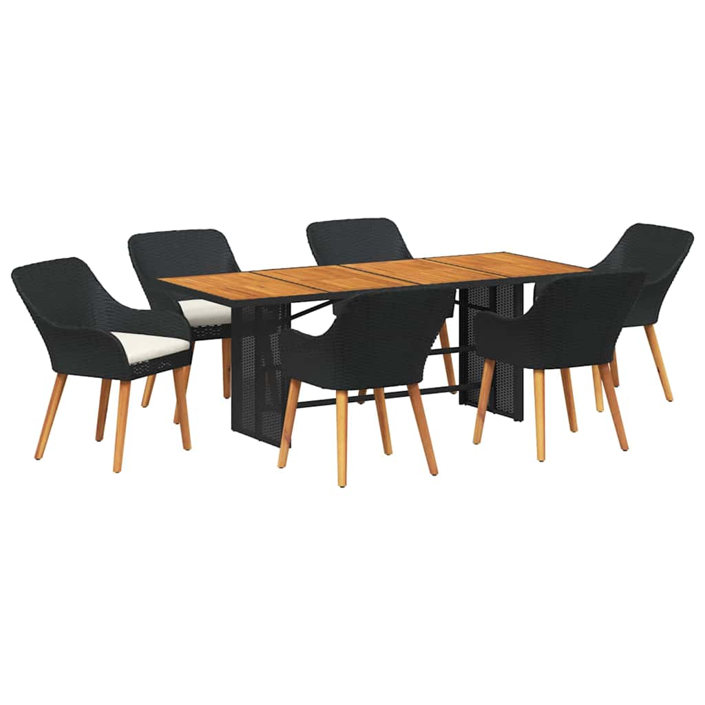 Have Spisebordssæt med pude 7 pcs Sort polyrattan