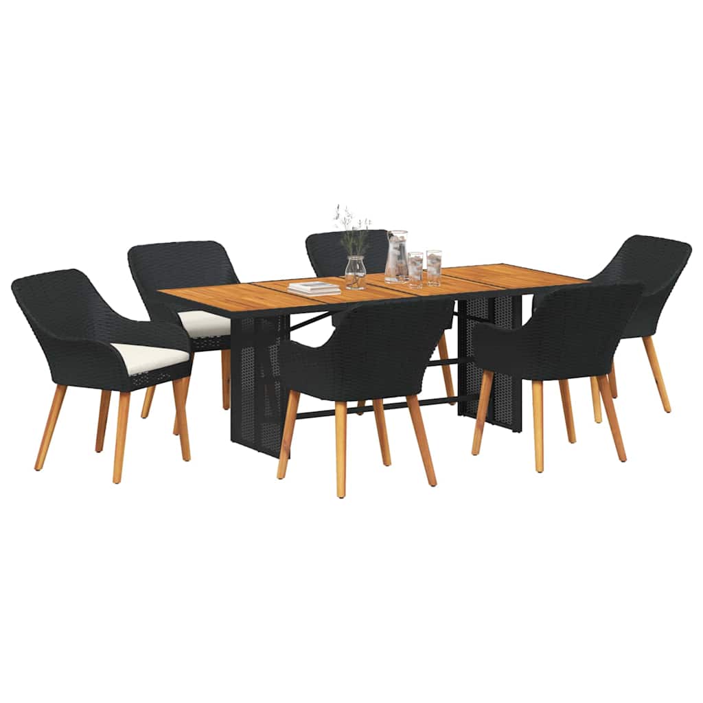 Have Spisebordssæt med pude 7 pcs Sort polyrattan