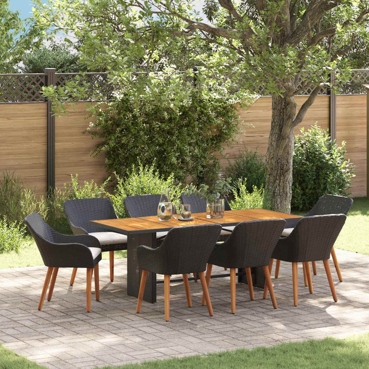 Have Spisebordssæt med pude 9 pcs Sort polyrattan