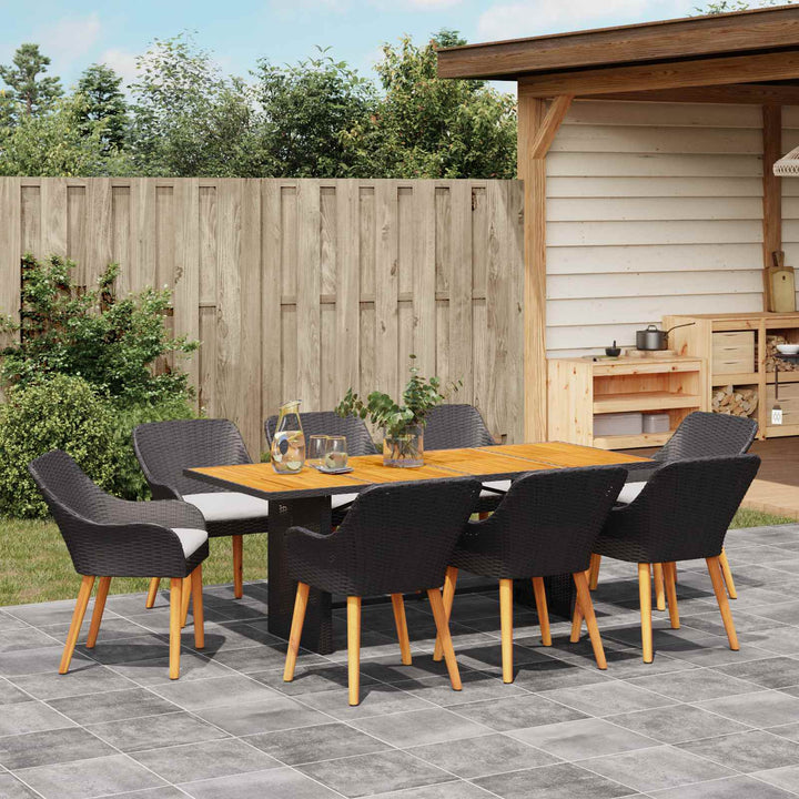 Have Spisebordssæt med pude 9 pcs Sort polyrattan