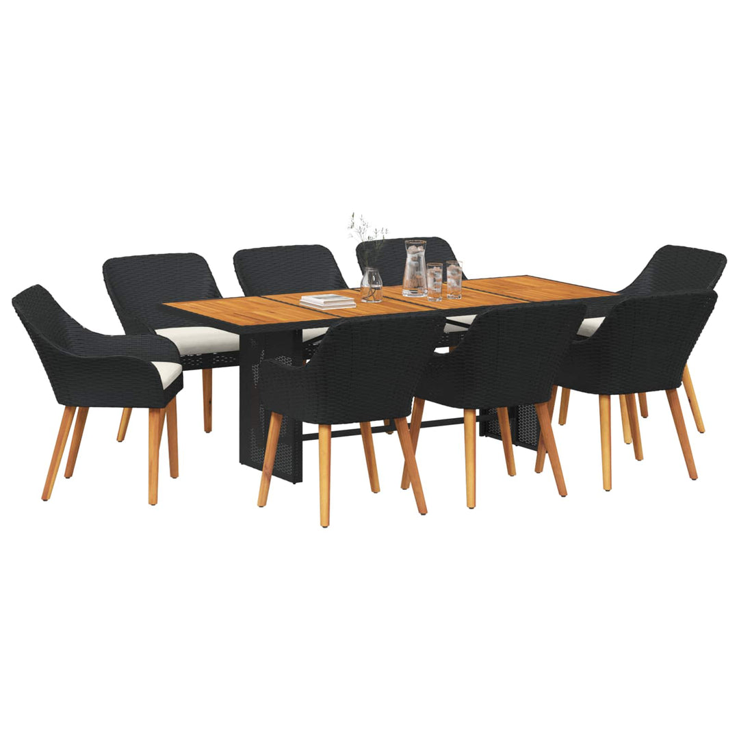 Have Spisebordssæt med pude 9 pcs Sort polyrattan