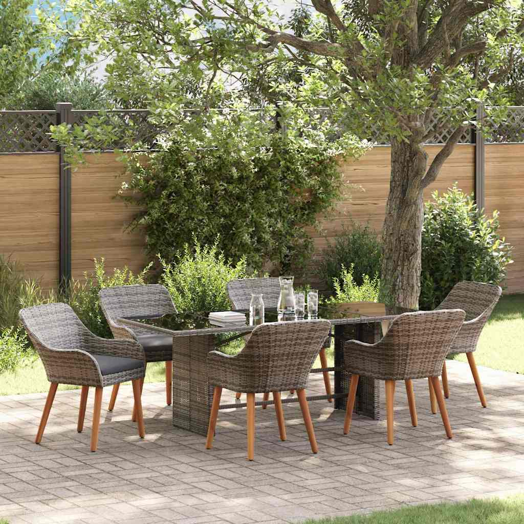Have Spisebordssæt med pude 7 pcs Grå polyrattan