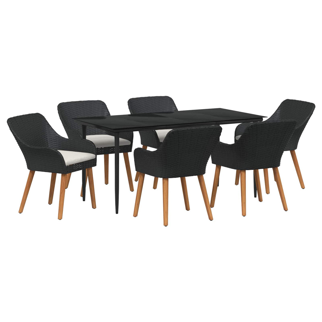 Have Spisebordssæt med pude 7 pcs Sort polyrattan