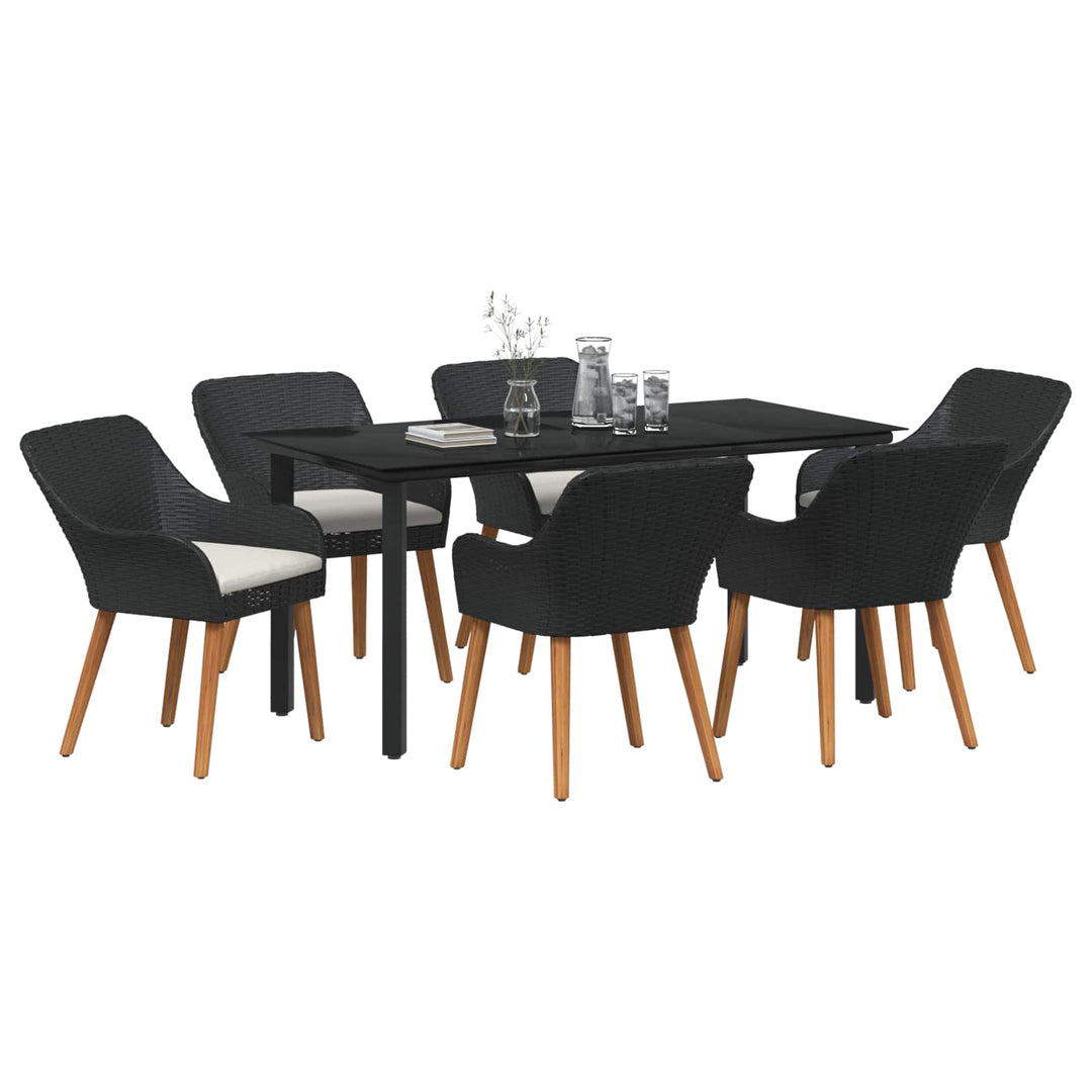 Have Spisebordssæt med pude 7 pcs Sort polyrattan