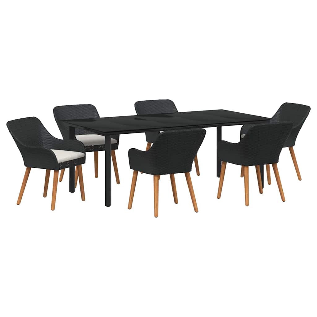 Have Spisebordssæt med pude 7 pcs Sort polyrattan