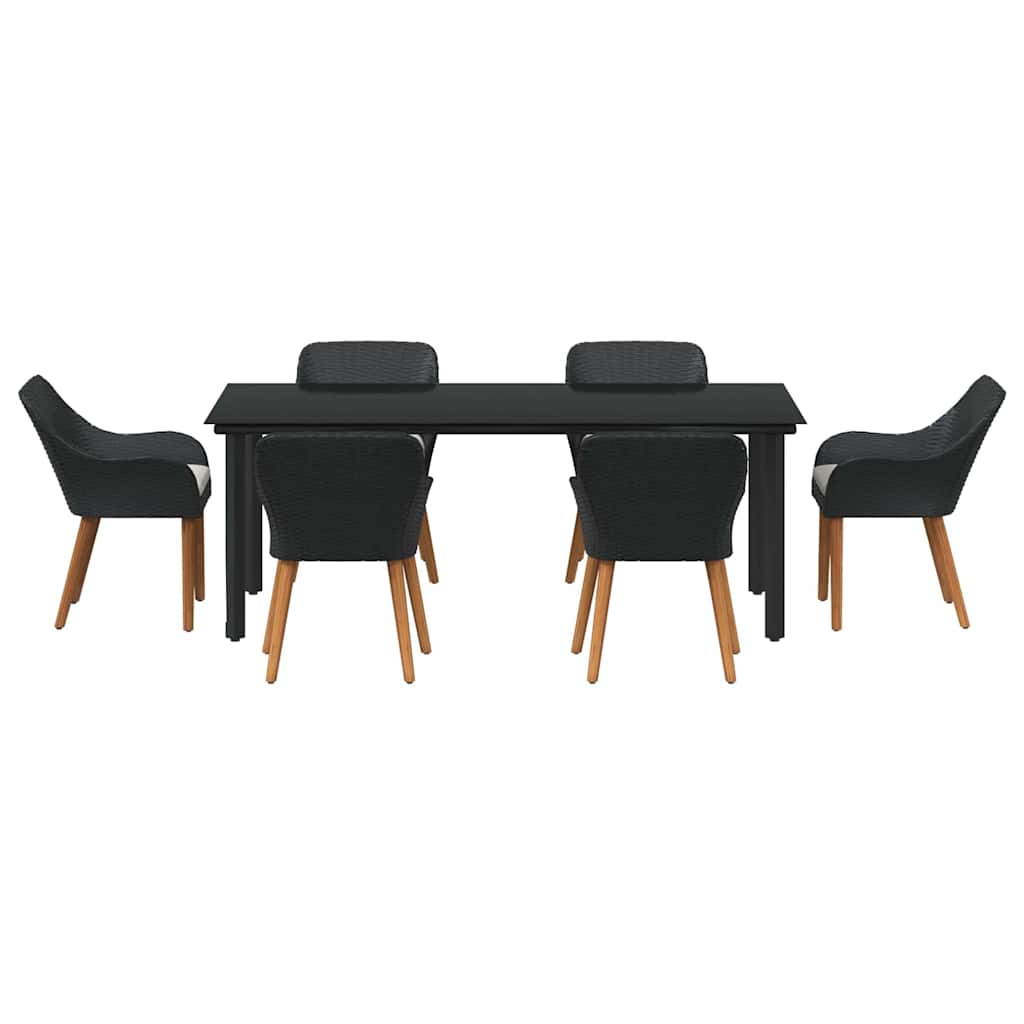 Have Spisebordssæt med pude 7 pcs Sort polyrattan