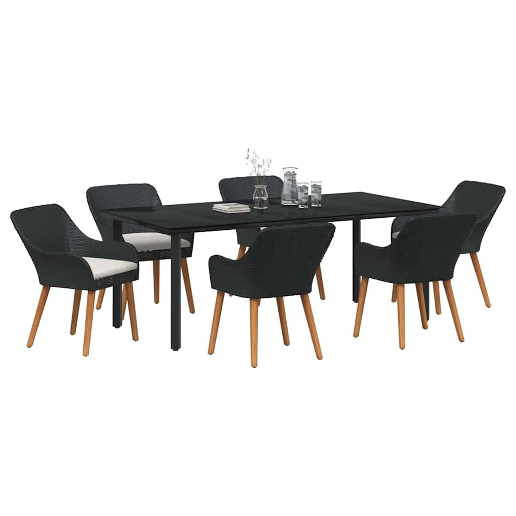Have Spisebordssæt med pude 7 pcs Sort polyrattan