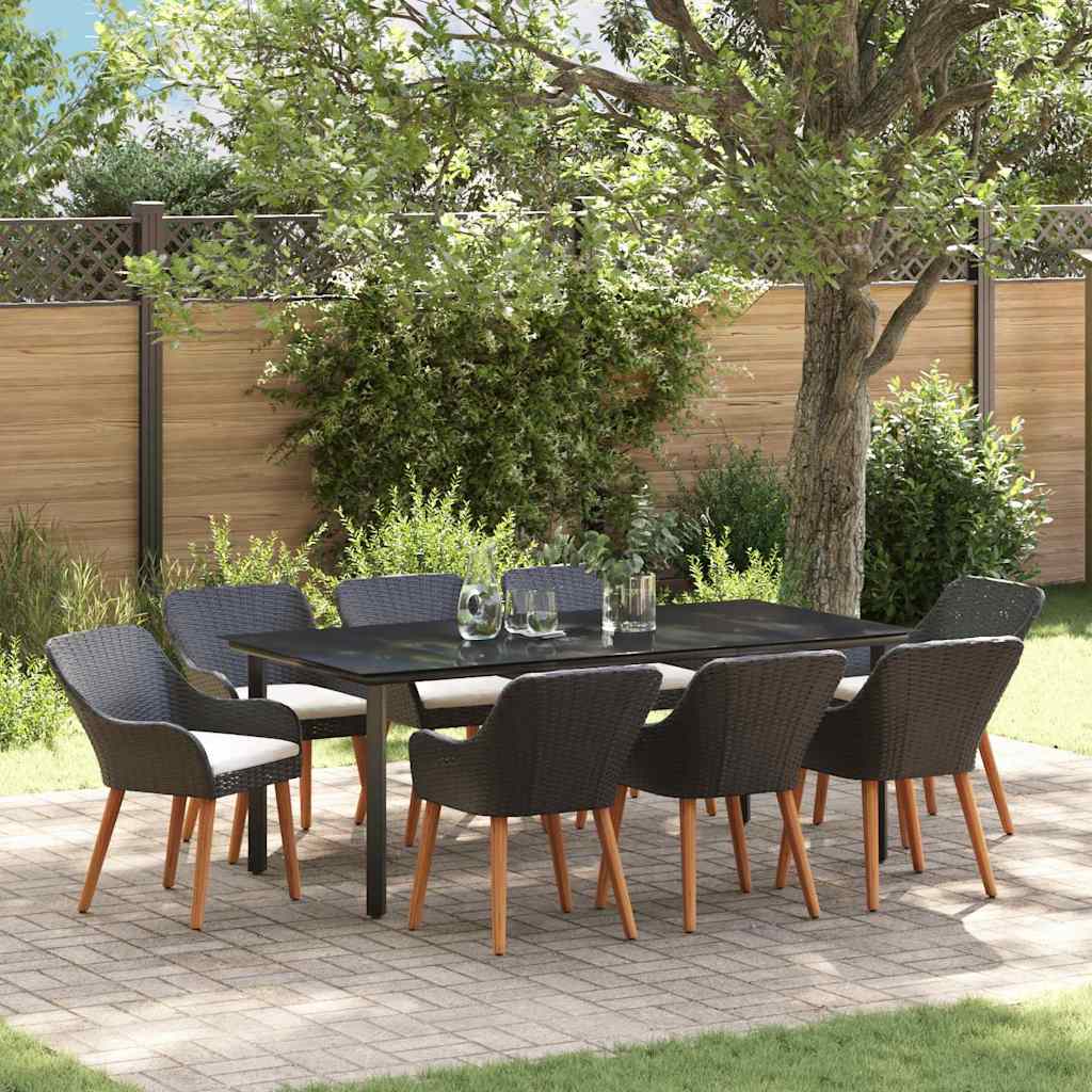 Have Spisebordssæt med pude 9 pcs Sort polyrattan