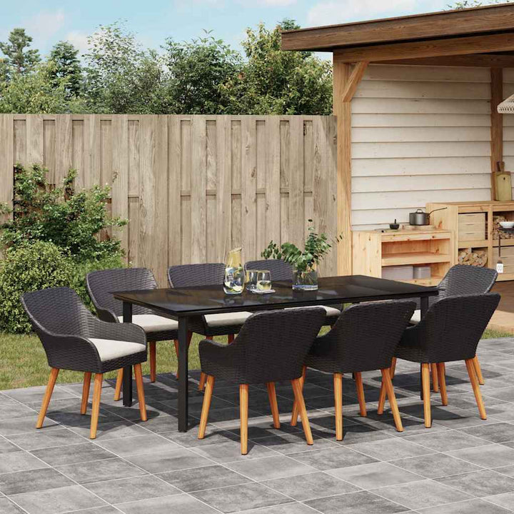 Have Spisebordssæt med pude 9 pcs Sort polyrattan