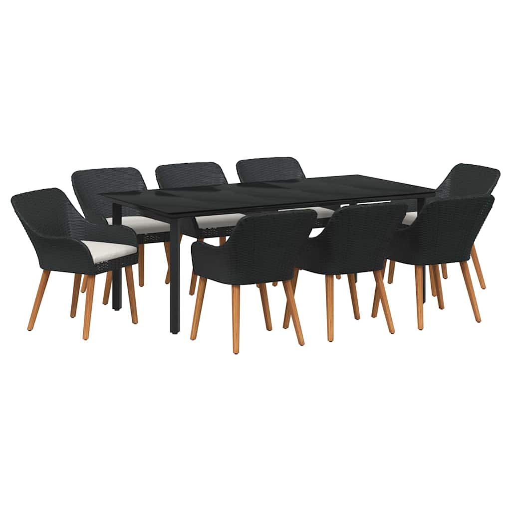 Have Spisebordssæt med pude 9 pcs Sort polyrattan