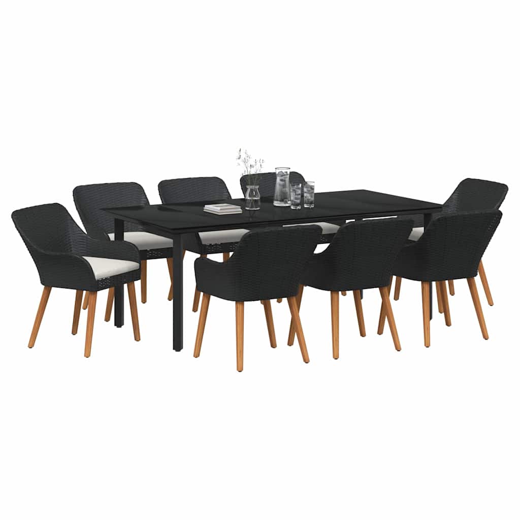 Have Spisebordssæt med pude 9 pcs Sort polyrattan