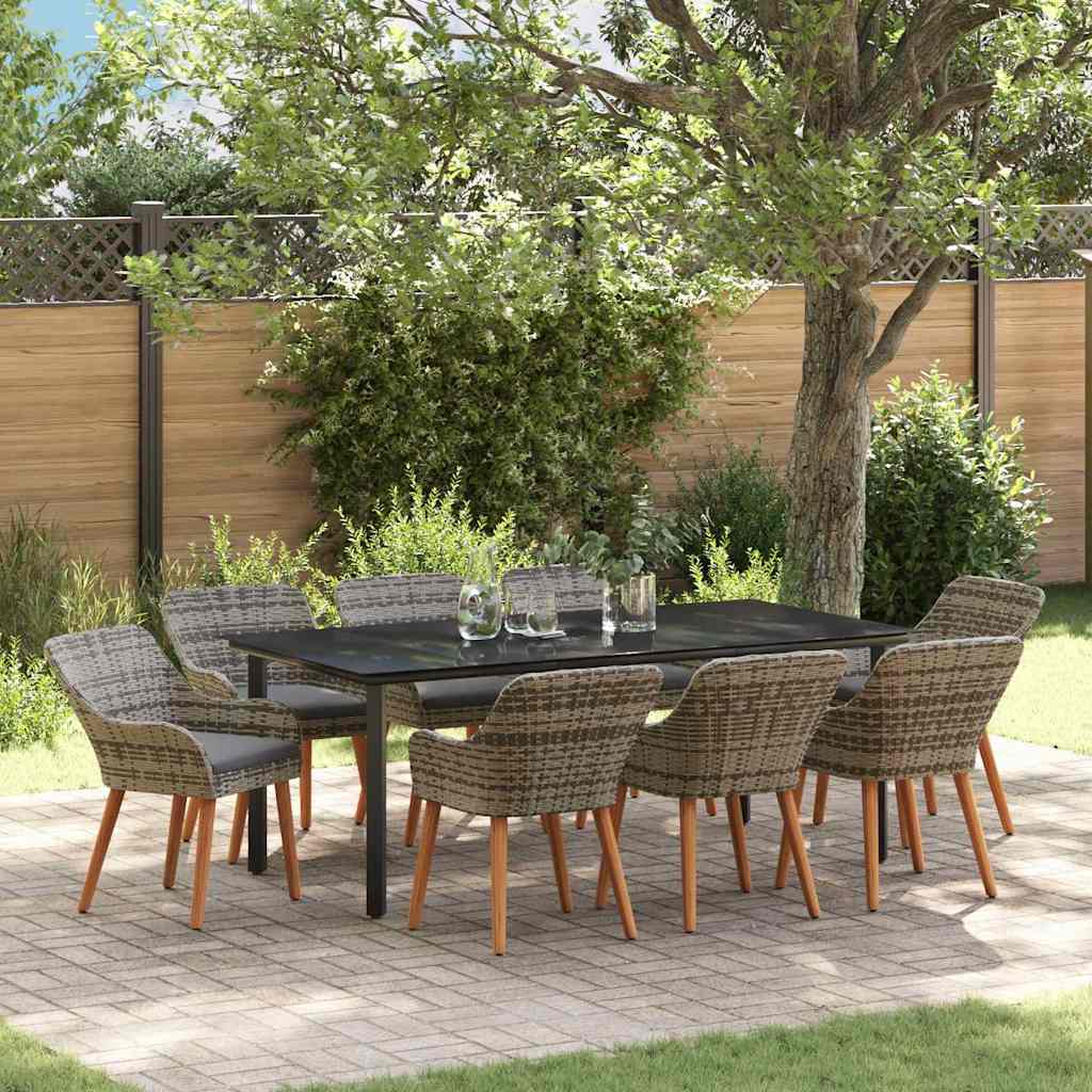 Have Spisebordssæt med pude 9 pcs Grå polyrattan
