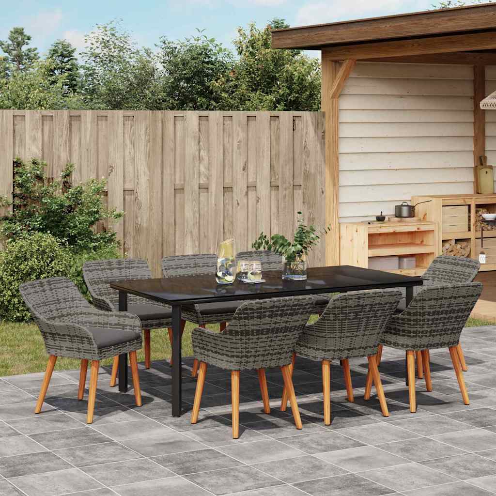 Have Spisebordssæt med pude 9 pcs Grå polyrattan