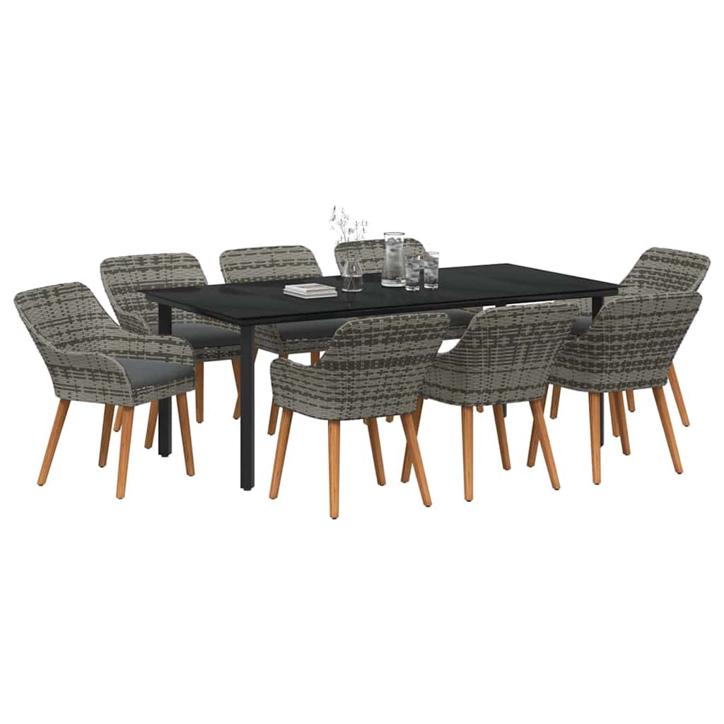 Have Spisebordssæt med pude 9 pcs Grå polyrattan